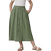 Eymitory Girls A-Line Pleated Swing Maxi Skirt High Waist Long Skrits with Pockets