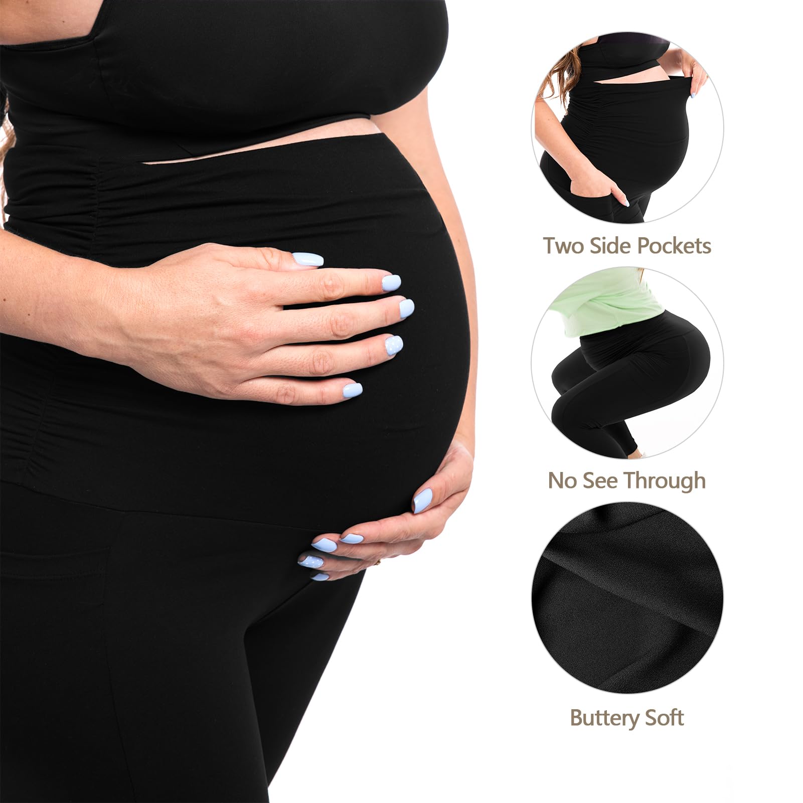 Walifrey Women's Maternity Leggings with Pockets Over The Belly,Pregnancy Yoga Pants Activewear Workout Leggings