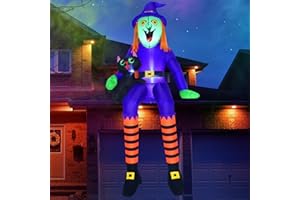 Rocinha Cute Halloween Inflatable Witch with Black Cat, 6 ft Halloween Blow up Witch Decor, Outdoor Halloween Decorations for Roof, Lawn, Front Yard