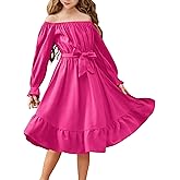 Arshiner Girls Long Sleeve Dresses Fall Party Formal Holiday Swing Flowy Ruffle Midi Dress