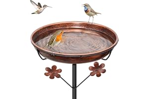 YALINKA Metal Bird Bath for Outside, Freestanding Birdbaths Bowl Outdoor with Iron Stake, Vintage Spa Birdfeeder Feeder Bowl for Garden Patio Yard Lawn Decor, Easy to Clean
