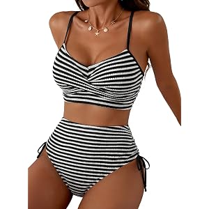 Herseas Women's Textured High Waisted Bikini Sets Twist Front Swim Suits | Tummy control bathing suit,full coverage,padded,wi