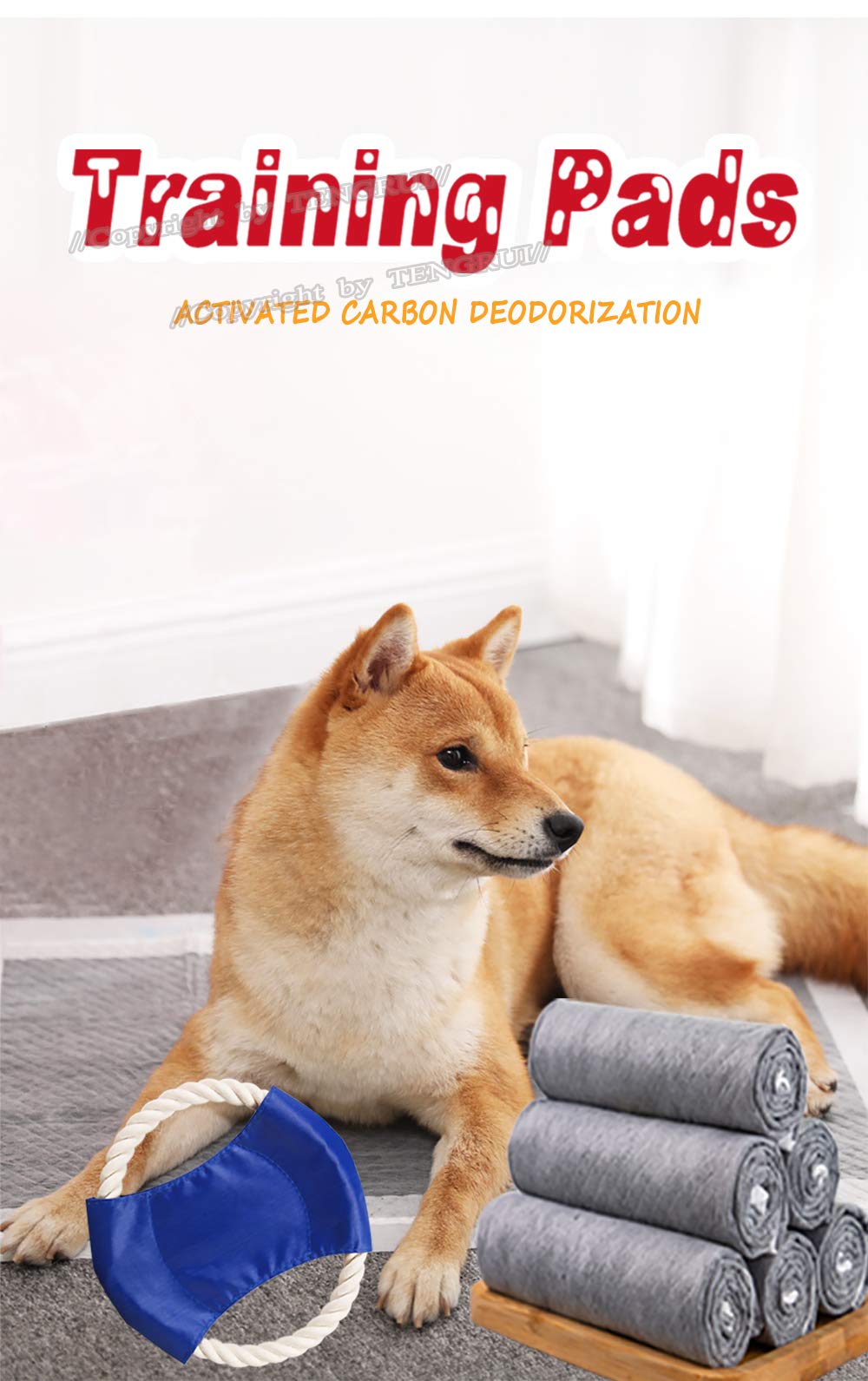 Training Pads for Pets Puppy Cat, 6-Layer Protection & Super-Absorbent & Quick Drying & Odor Eliminating Pee Pads for Doggie Kitten Hamster Rabbit (Activated Carbon, Large:60x60cm/40-Count)