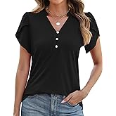 Rapbin Womens Spring Summer Petal Short Sleeve Tops V Neck Tunic Business Work Blouses Fashion 2026