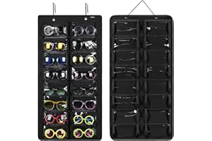 AROUY Sunglasses Organizer Storage, Hanging Dust Proof Wall Pocket Glasses Organizer - 16 Felt Slots Sunglass Organizer Holder with Metal Hook and Sturdy Rope (Black, Dust Proof)