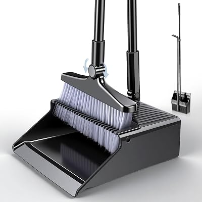 SDARISB Broom and Dustpan Set with Extendable Handle 50.2in Rotatable Head