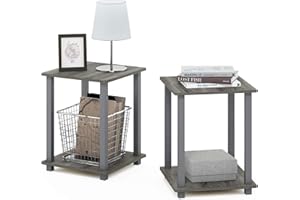 Furinno SIMPLISTIC Side Table Set of 2, 2-Tier End Table, Nightstand, Night Stand, Bedside Table, Easy Assembly, for Living Room, Bedroom, French Oak