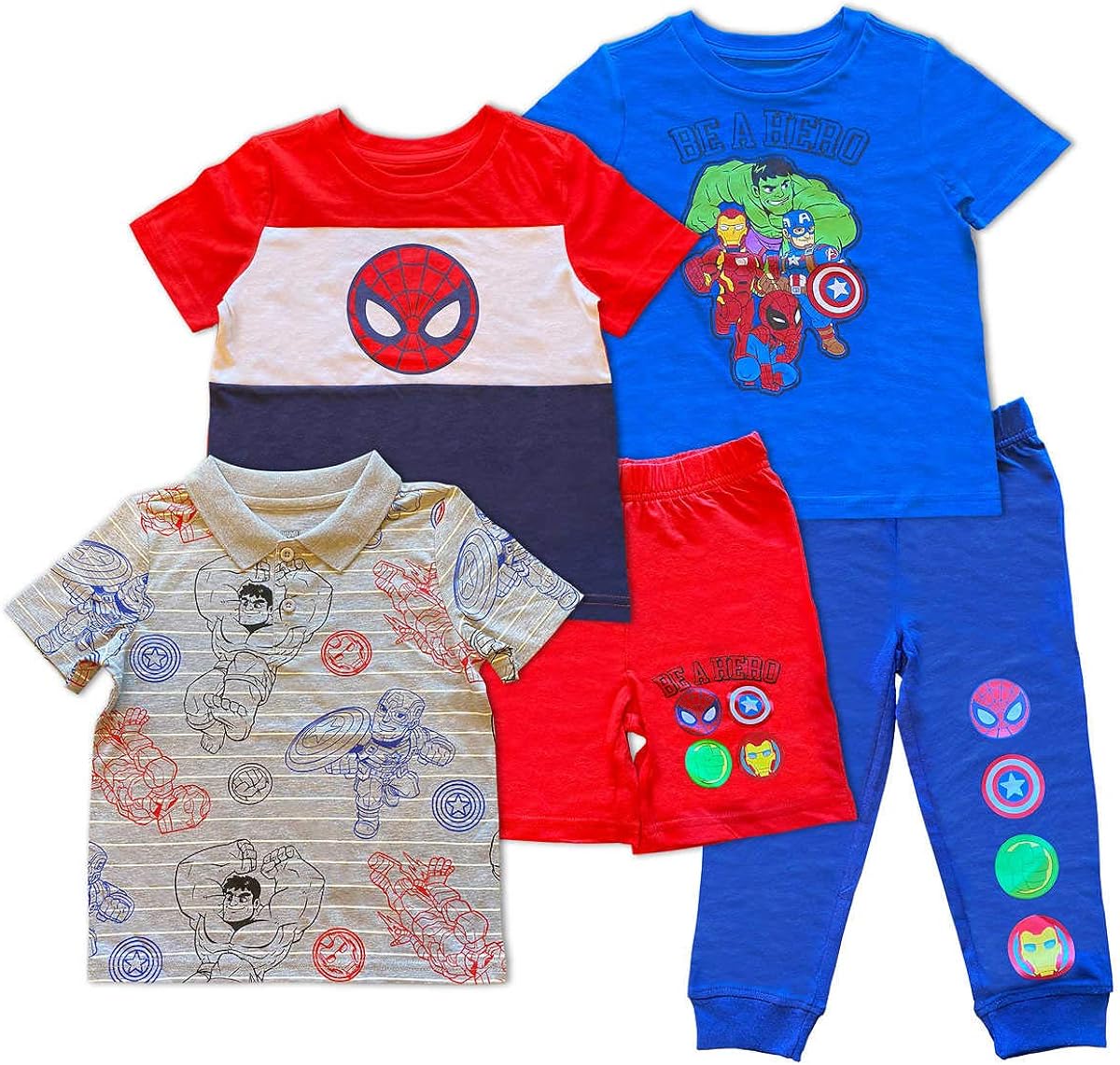 Marvel Avengers Clothing Set for Boys, 5PC, Red/Blue/Grey