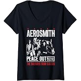 Womens Aerosmith - Bad Boys Peace Out V-Neck T-Shirt