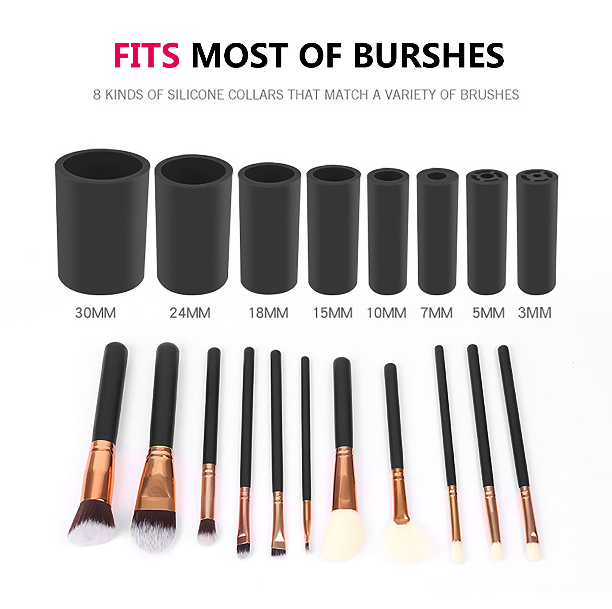 Make Up Brush Cleaner Lammcou Macchina Pulizia del Pennello Completamente Pulito e asciutto in pochi secondi in rotazione a 360 ° con 8 Supporti in Gomma, Adatto per Tutte le dimensioni di Pennelli per il Trucco-Nero