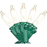 Novelty Lights RetroGlo® LED Mini Lights, 10 Clear Bulbs on Green Wire, 3.5ft with 4" Spacing, Incandescent Look with Modern Efficiency, 2700K Warm White Core, Interchangeable Bulbs