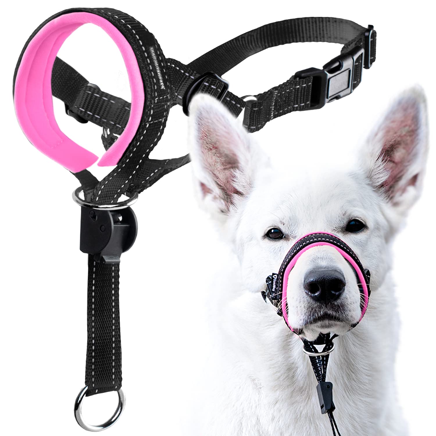 GoodBoy Dog Head Halter with Safety Strap - Stops Heavy Pulling On The Leash - Padded Headcollar for Small Medium and Large Dog Sizes - Head Collar Training Guide Included (Size 4, Pink)