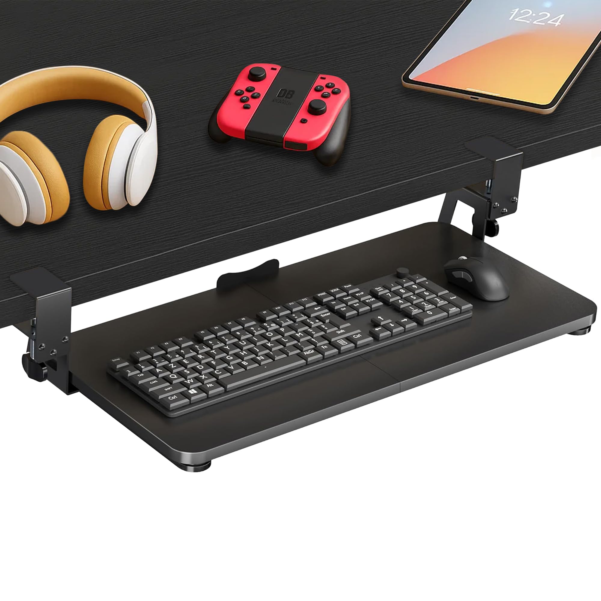 Photo 1 of Under Desk Keyboard Tray Slide Out, Clamp On Pull Out Drawer with Mouse Space, Fits Desks 10–50mm Thick, 25 x 9.8 Inch Ergonomic Keyboard Holder for Comfortable Typing at Home or Office