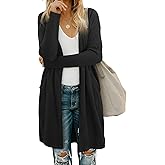 OUGES Women's Open Front Cardigan Shirt with Pockets Long Sleeve Lightweight Coat