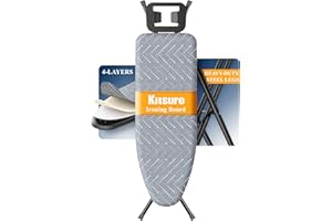Kitsure Folding Ironing Board - Height Adjustable Iron Board in Full Size, Wobble-Free & Heavy-Duty Ironing Board with Cover and Pad for Heat Resistance, Grey, 43" L x 13" W x 35.8" H