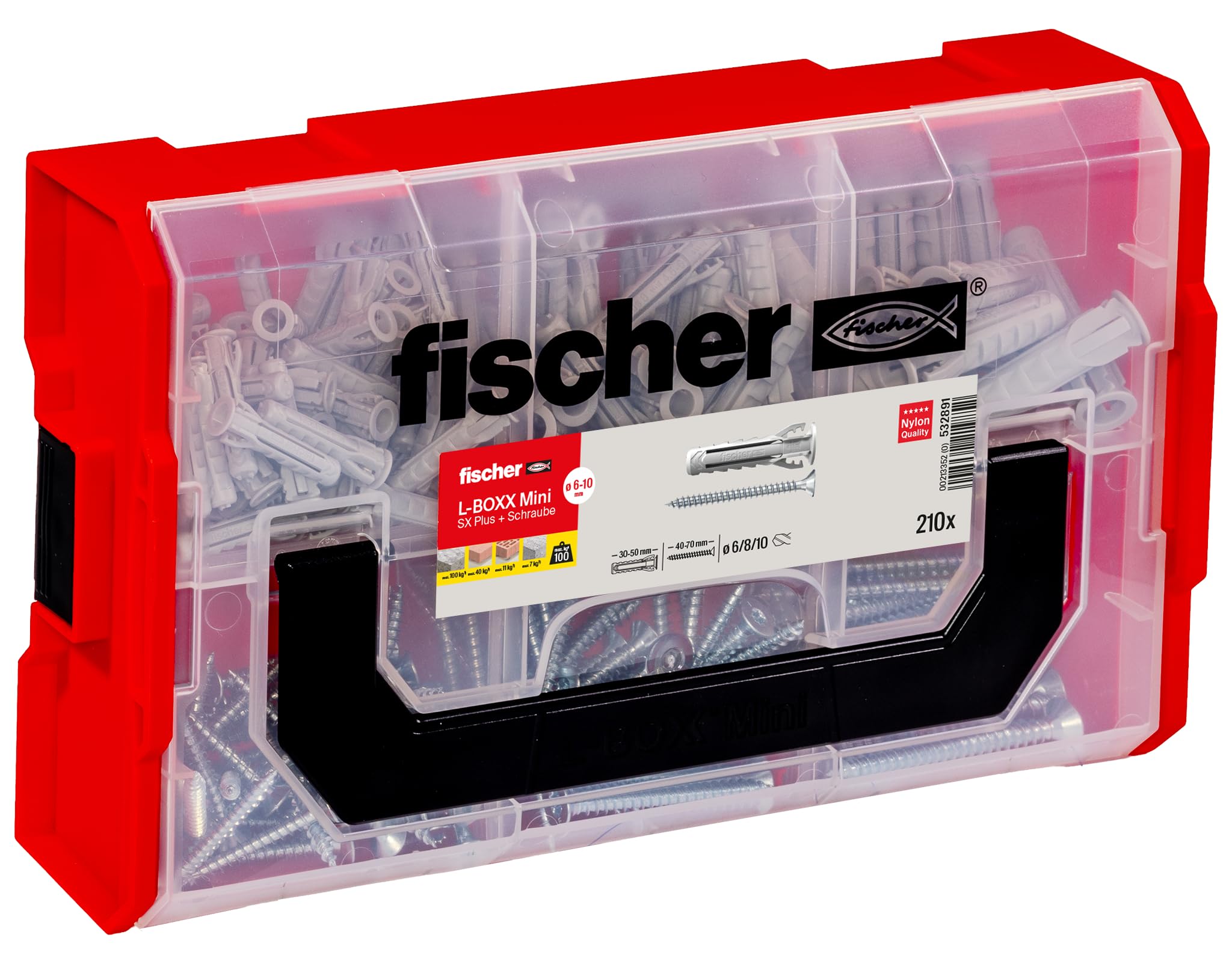 Fischer Wall Anchor Set, 532891, 1 Box, 210 Pieces, SX Plus Dowels and Screws
