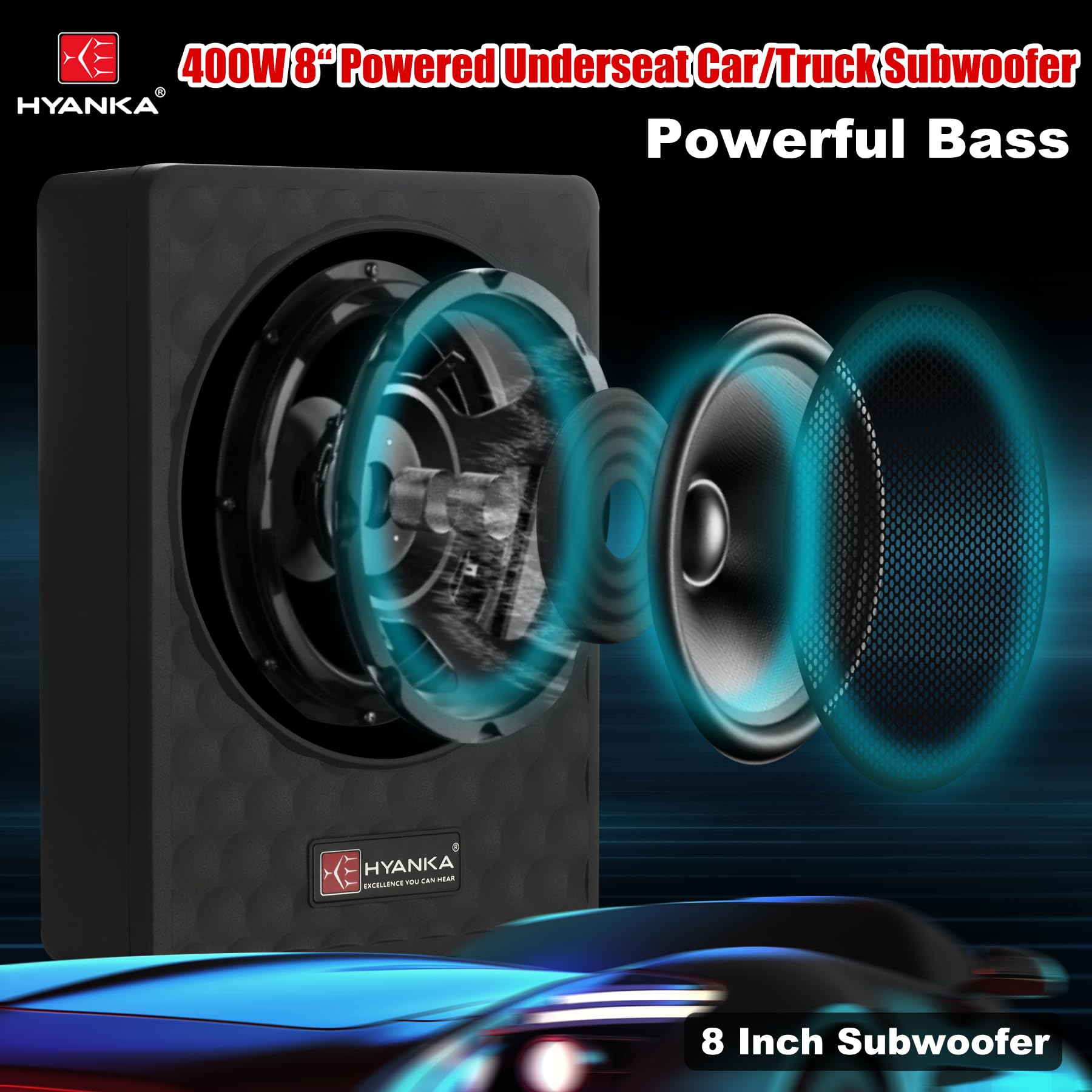 Mua H YANKA SODA-08ASW 400W 8 Inch Compact Underseat Car Subwoofer with ...