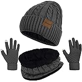 Womens Beanie Hat Scarf Touch Screen Gloves Set for Women Warm Knit Fleece Lined Skull Caps Neck Warmer Gifts
