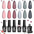 beetles Gel Nail Polish Set 6 Colors, pink nude gray glitter Gel Nail Polish Set Wedding Gel Polish Bridesmaid Nail Art Design Soak Off Uv LED Lamp Needed Manicure Set Valentines Day Gifts for Women