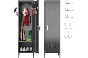 Aobabo 54" H Lockable Metal Storage Lockers with, Steel Locker Cabinet with Metal Hooks and 1 Adjustable Shelf for Home, School,Office, Assembly Required, Black