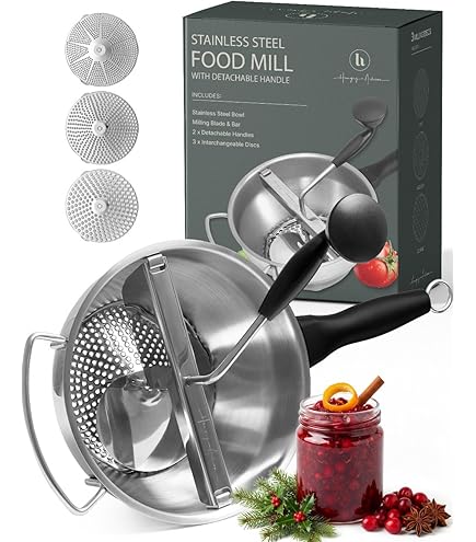 Moulin à Légumes Rotatif En Acier Inoxydable - 19x8x33.5cm, Pour Sauces Tomate, Compotes, Facile à Utiliser Et à Nettoyer