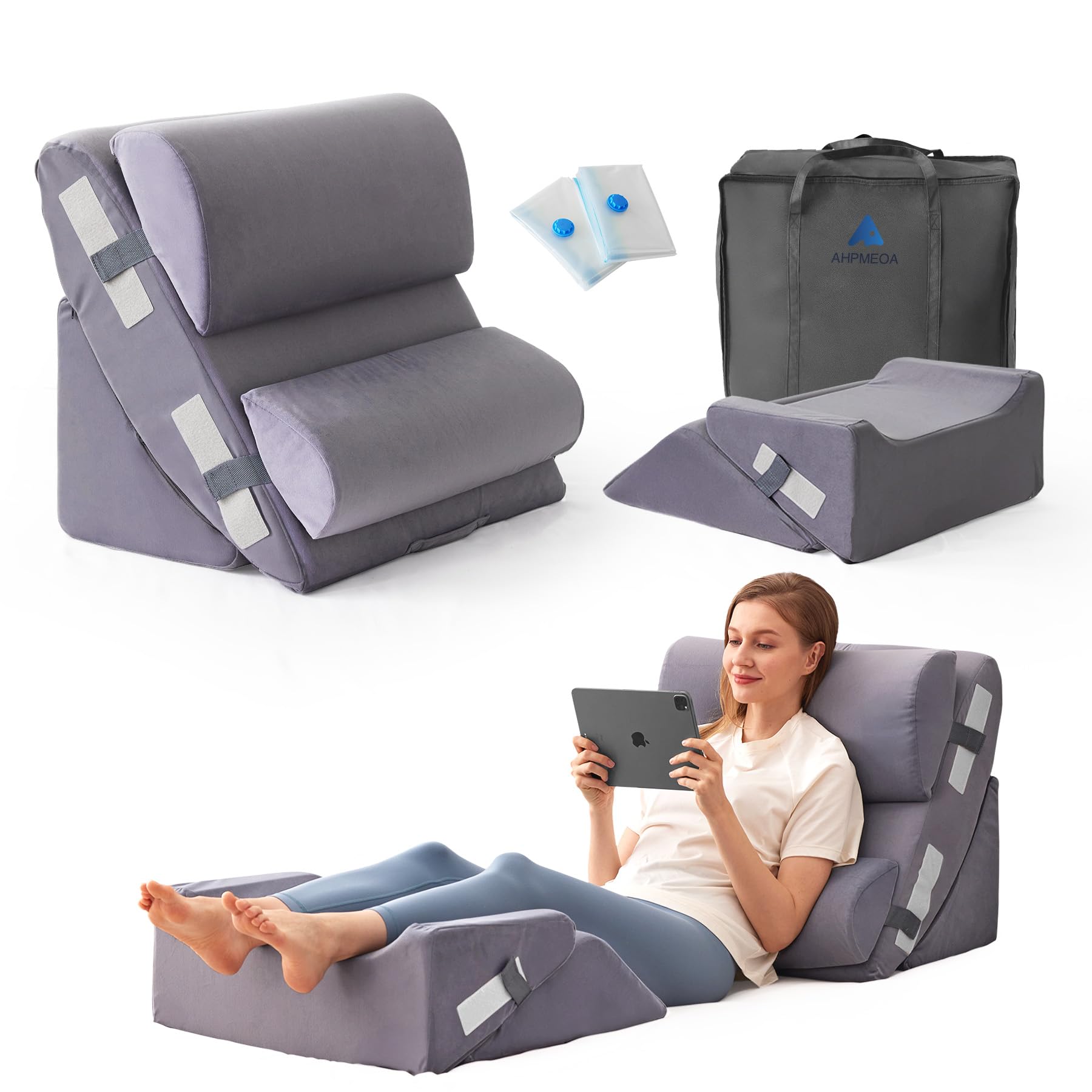 Photo 1 of Ahpmeoa 6PCS Wedge Pillow Set for After Surgery, Back Support Pillow for Bed, Bed Wedge Pillow for Post Surgery, Back Rest Pillow for Sitting in Bed, Pillow for Back Pain Relief, Plush Grey