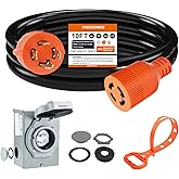 Finderomend 30 Amp Generator Cord and 30 Amp Generator Inlet Box Kit,NEMA L14-30P to L14-30R Power Extension Cord and 125V/25