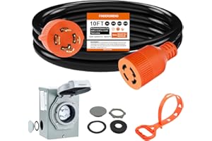 Finderomend 30 Amp Generator Cord and 30 Amp Generator Inlet Box Kit,NEMA L14-30P to L14-30R Power Extension Cord and 125V/25