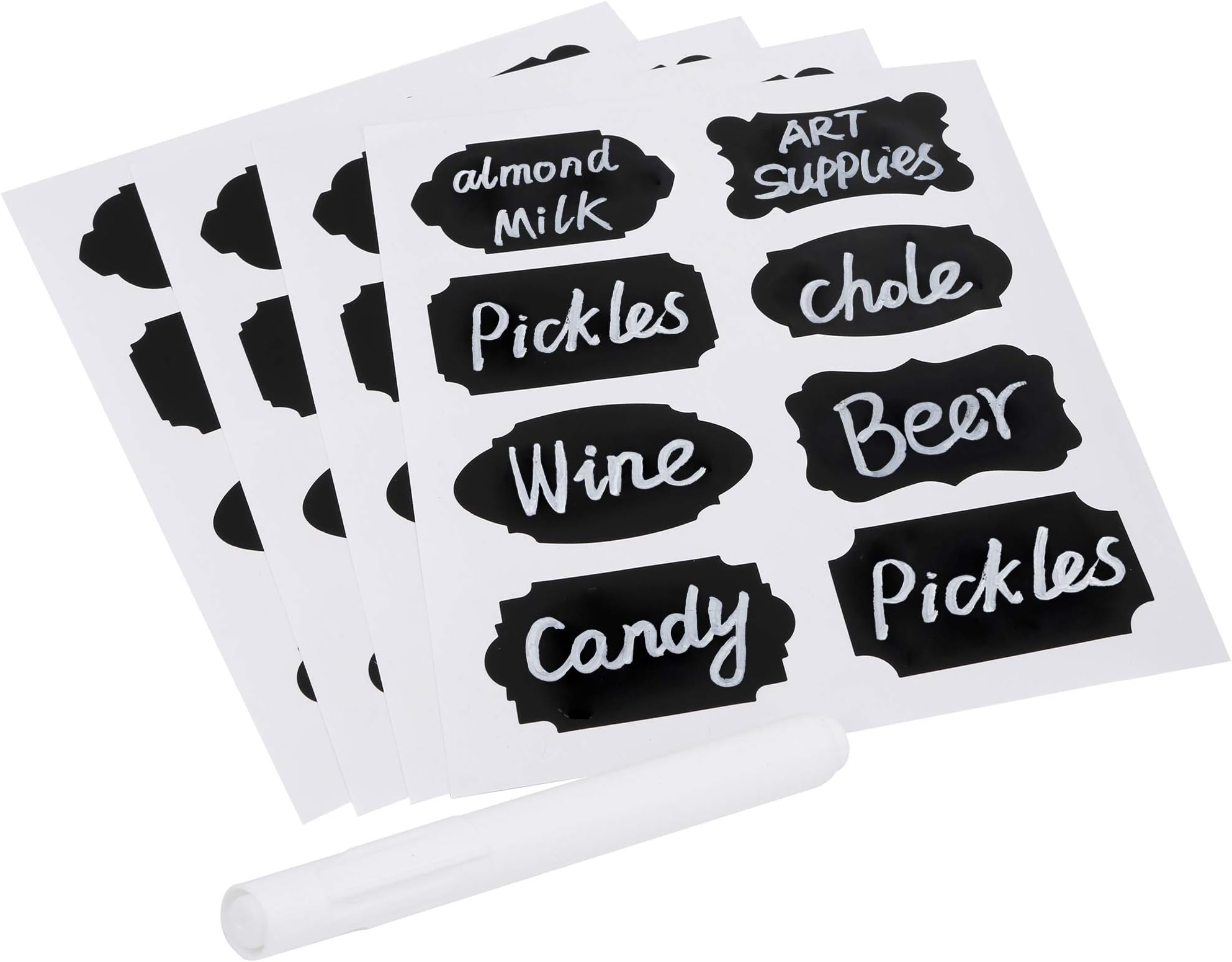 Eachgoo Reusable Blackboard Chalkboard Labels Kit,80 Pcs Stickers Including 1 Liquid Chalk Pen For Jars,Wine, Pantry Storage And More