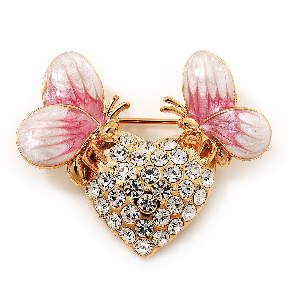 Gold Plated Diamante 'Heart' Brooch