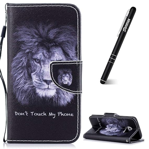Slynmax Samsung Galaxy S6 Edge Handy Tasche Flip Leder Brieftasche mit Standfunktion Cover + 1x Stylus Pen English Lion