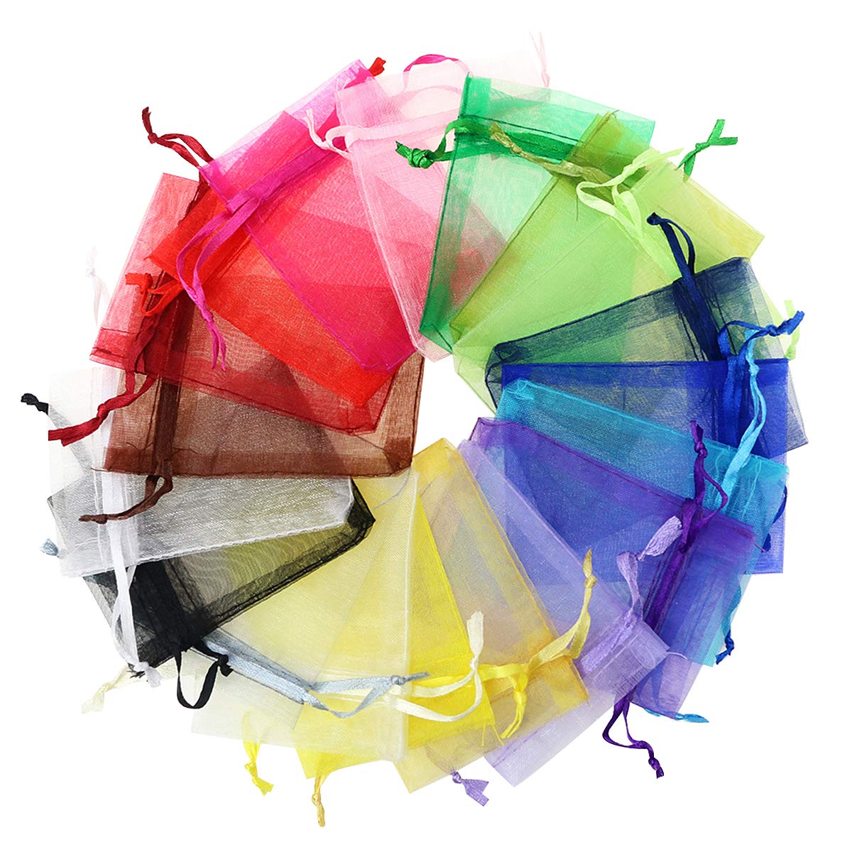100 Pcs 13x18cm Transparent Organza Drawstring Bags Gift Bags, PLECUPE Multicolor Hard Pearl Jewelry Net Yarn Wrapping Bags Drawstring Beam Pockets Lavender Storage Bag Candy Bags - Random Mixing — image 1