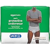 Amazon Basics Maximum Absorbency Incontinence Underwear for Men with Leak Protection, Dri-Fit Technology, Odor Control, Cotton Enhanced, Small/Medium, 20 Count