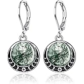 TALYKONG Moss Agate Earrings for Women Moon Phase Dangle Leverback Earrings Moon Jewelry Gift for Women