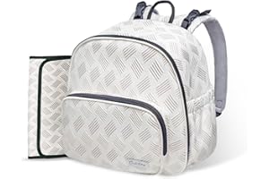 BATLFRIST Small Diaper Backpack with 180° Opening,Small Diaper Backpack Bag with 23"*14"Changing Pad, 2*Insulated Pockets, Stroller Straps, for Excursions Short Quickly Day Out,White