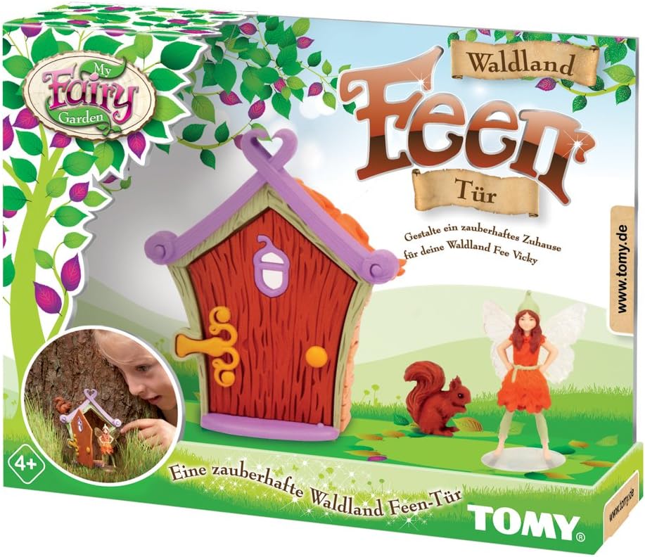 TOMYWaldland Fairy Door - Vicky & Squirrel - Fairy Garden Set - Earth Tones
