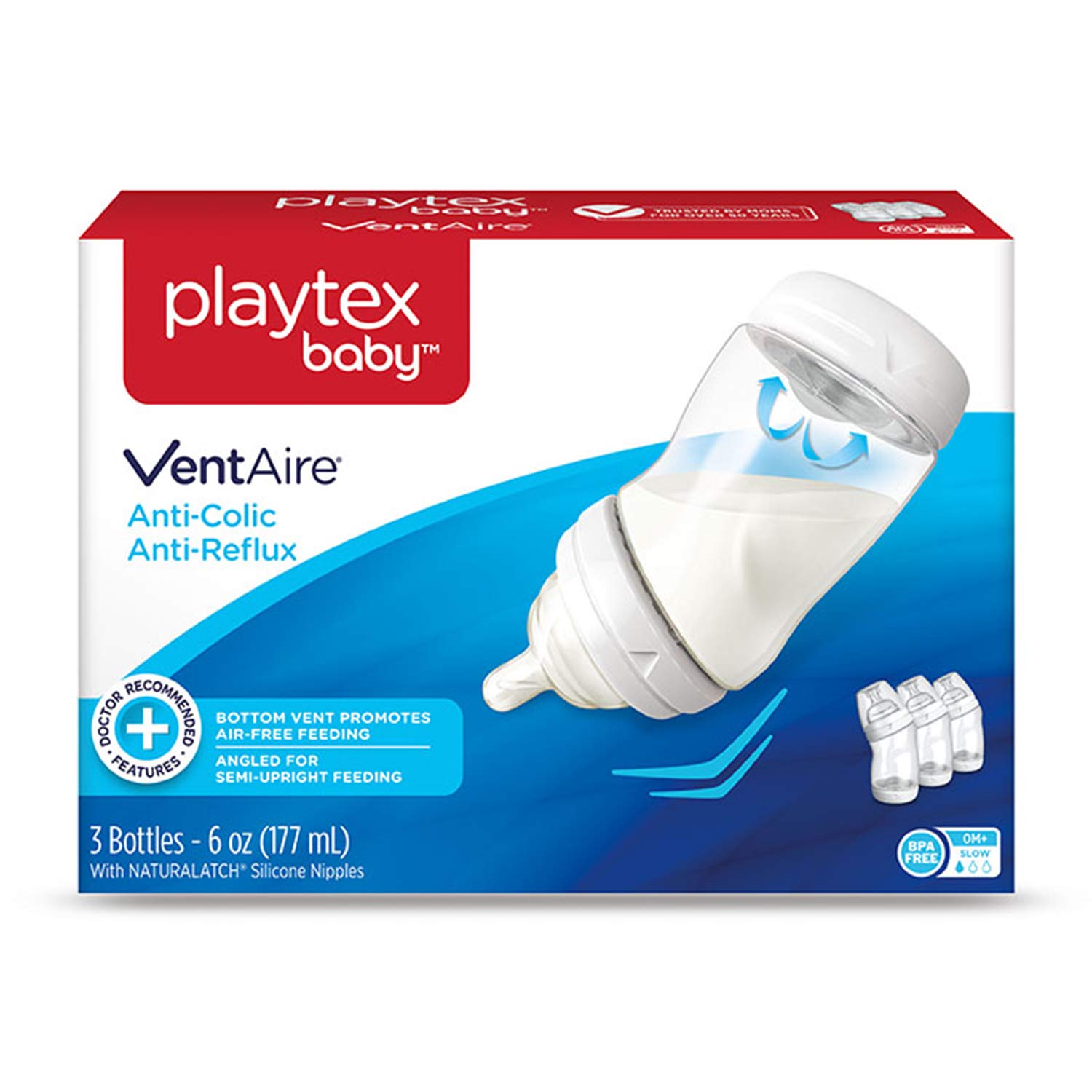 Photo 1 of Playtex Baby VentAire Bottle, Helps Prevent Colic and Reflux, 6 Ounce Bottles, 3 Count