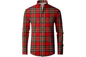 Mens Christmas Shirt Button Up Long Sleeve Dress Shirt Funny Red Plaid Striped Snowflake Graphic Winter Holiday Outfits