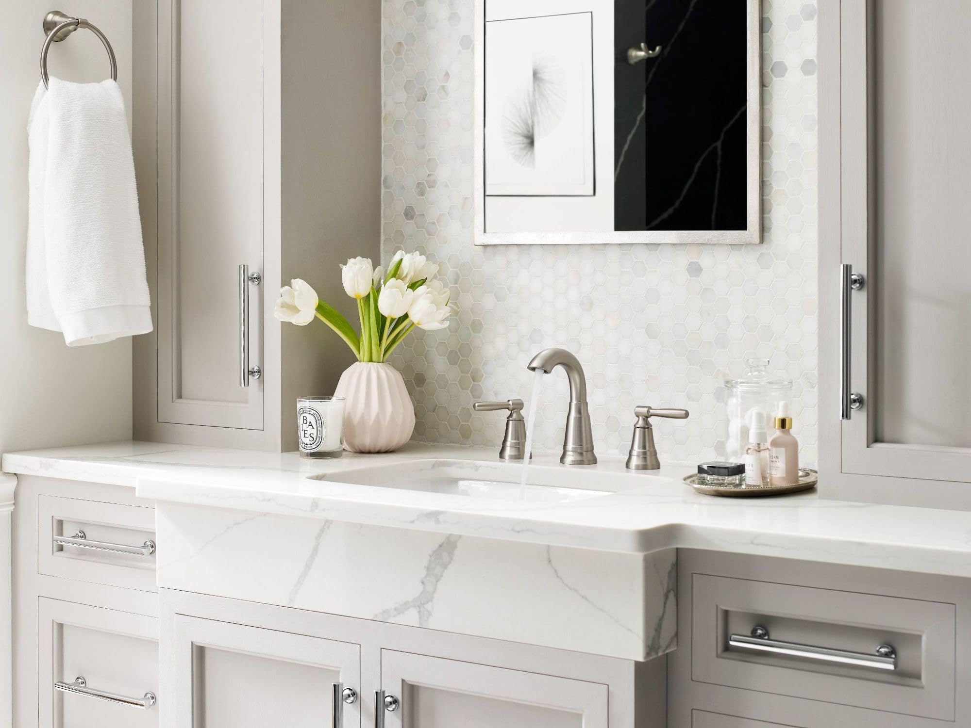 Moen Halle Spot Resist Nickel Widespread Traditional Bathroom Faucet with Drain Assembly for 3-Hole Applications, 84972SRN