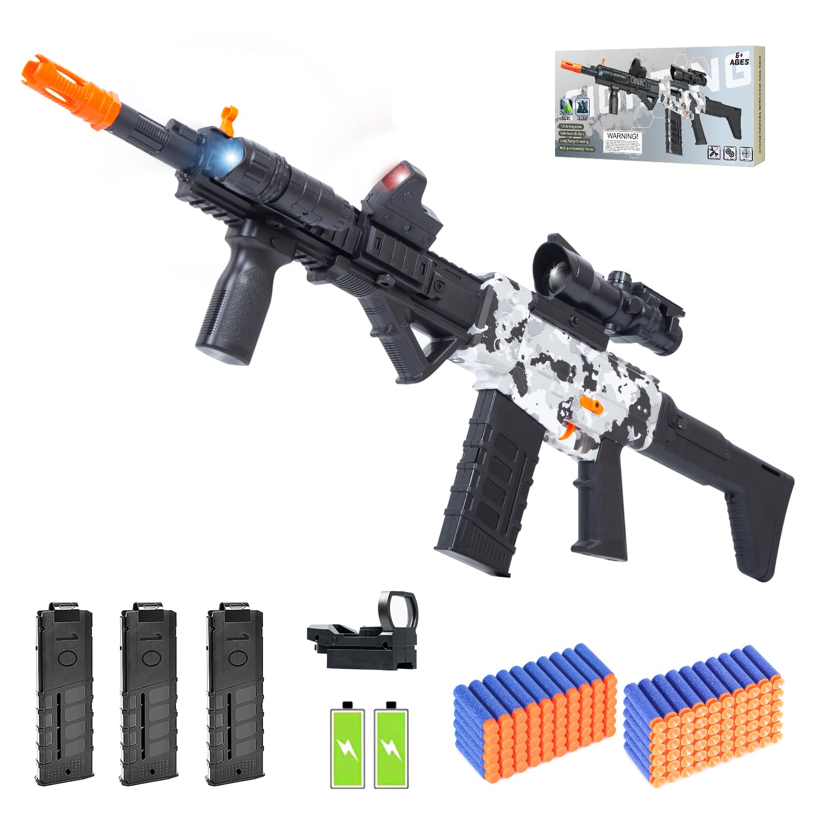 Photo 1 of Realistic Sniper Rifle Toy Guns for Nerf Guns Bullets, Electric Foam Blaster Toy Set with Scope, 120 Soft Darts and 3 Magazines, Kids Semi Automatic Machine Toy Gun for Boys 8-12 Old