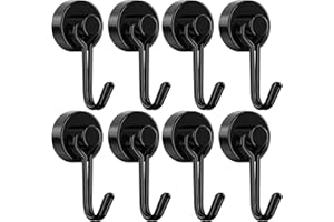 Tohoer Magnetic Hooks, Heavy Duty Neodymium Magnet Hook 30LBS with Rust Proof for Indoor Outdoor Hanging,Refrigerator,Grill,Kitchen,Key Holder,(Black, 8 x 20MM)