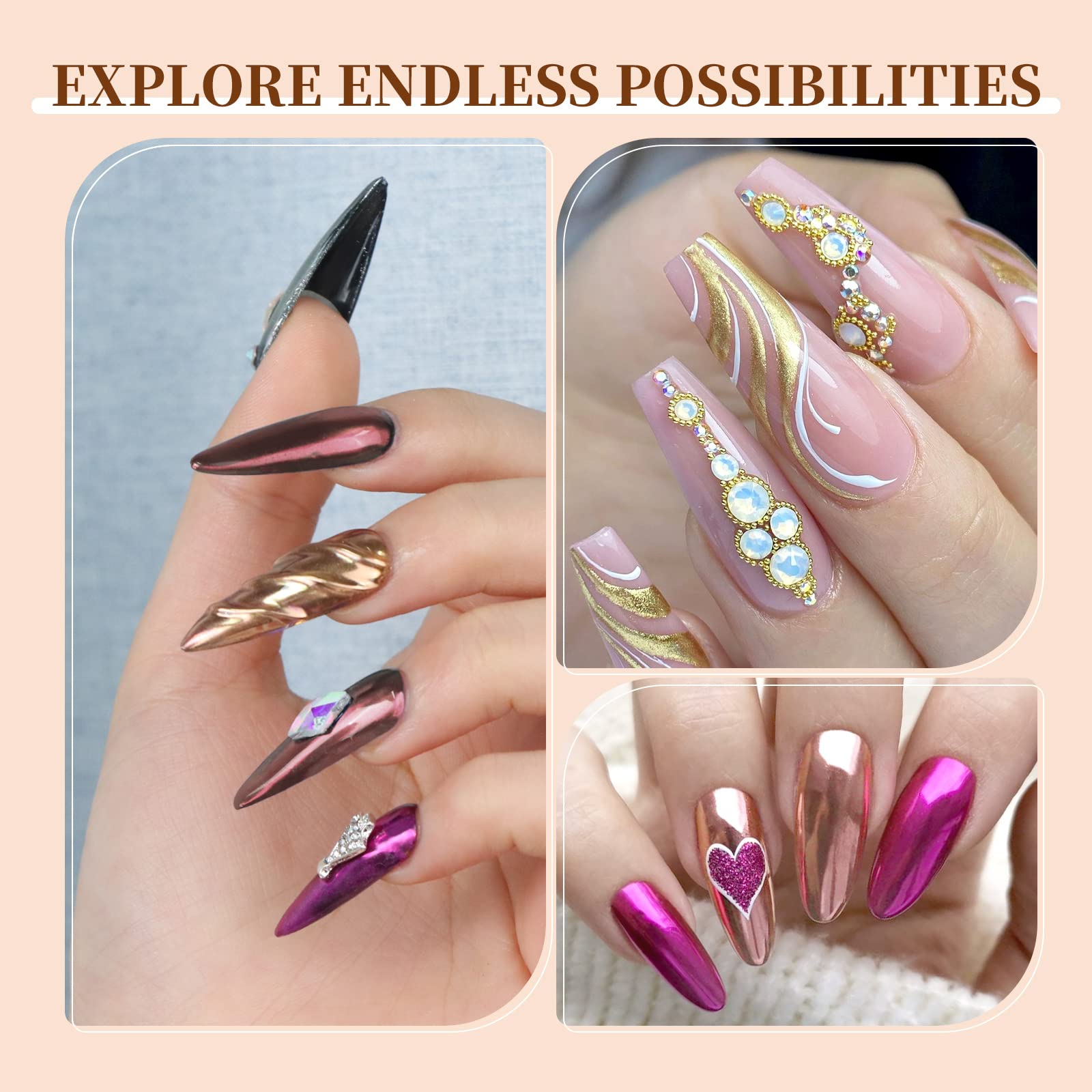 Saviland Chrome Nail Powder Set - 6 Colors Metallic Gold Chrome Nail Powder Mirror Effect Holographic Chameleon Pigment Chrome Powder for Gel Nails Manicure Nail Glitter Dust for Nail Art Decorations - Image 4