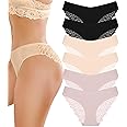FINETOO 6 Pack Sexy Underwear for Women Silky Seamless No Show Panties Ladies Lace Bikini Lightweight Cheeky Hipster