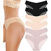 FINETOO 6 Pack Sexy Underwear for Women Silky Seamless No Show Panties Ladies Lace Bikini Lightweight Cheeky Hipster