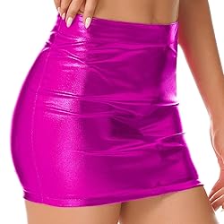 zdhoor Women's PVC Leather Wet Look Flared Pleated