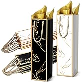 Fingertip WD 20 Pack Wine Gift Bag with Handles and Tissue Paper Wine Bottle Gift Bags for Christmas,Weddings,Holiday Party,black white