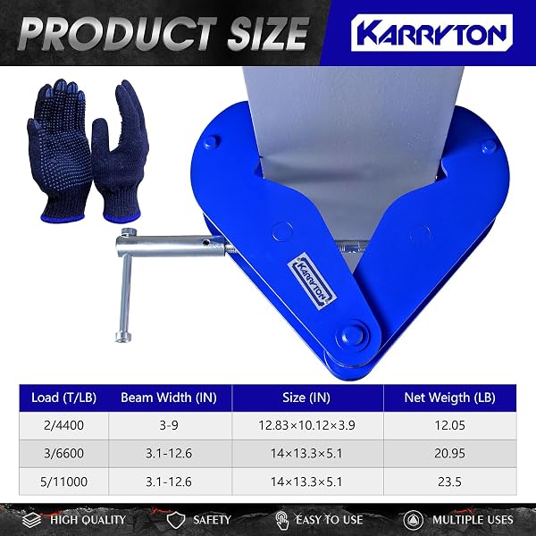 KARRYTON BEAM CLAMP 6600LB/3TON,FOR LIFTING & RIGGING, 3.1-12.6INCH BEAM FLANGE WIDTH I-BEAM LIFTING CLAMP HEAVY-DUTY LIFTING WITH HOIST FOR CONSTRUCTION,INDUSTRIAL,HOME AND GARAGE