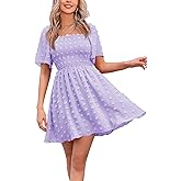 EXLURA Women's 2026 Summer Casual Square Neck Dresses Ruffle Short Sleeve Swiss Dot Flowy Mini Dress