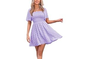 EXLURA Women's 2025 Summer Casual Square Neck Dresses Ruffle Short Sleeve Swiss Dot Flowy Mini Dress