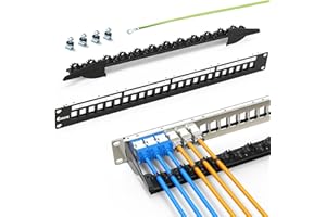 Enmane 24Port Blank Keystone Patch Panel 1U 19" for Rackmount & Wall Mount STP&UTP with Cable Support Bar